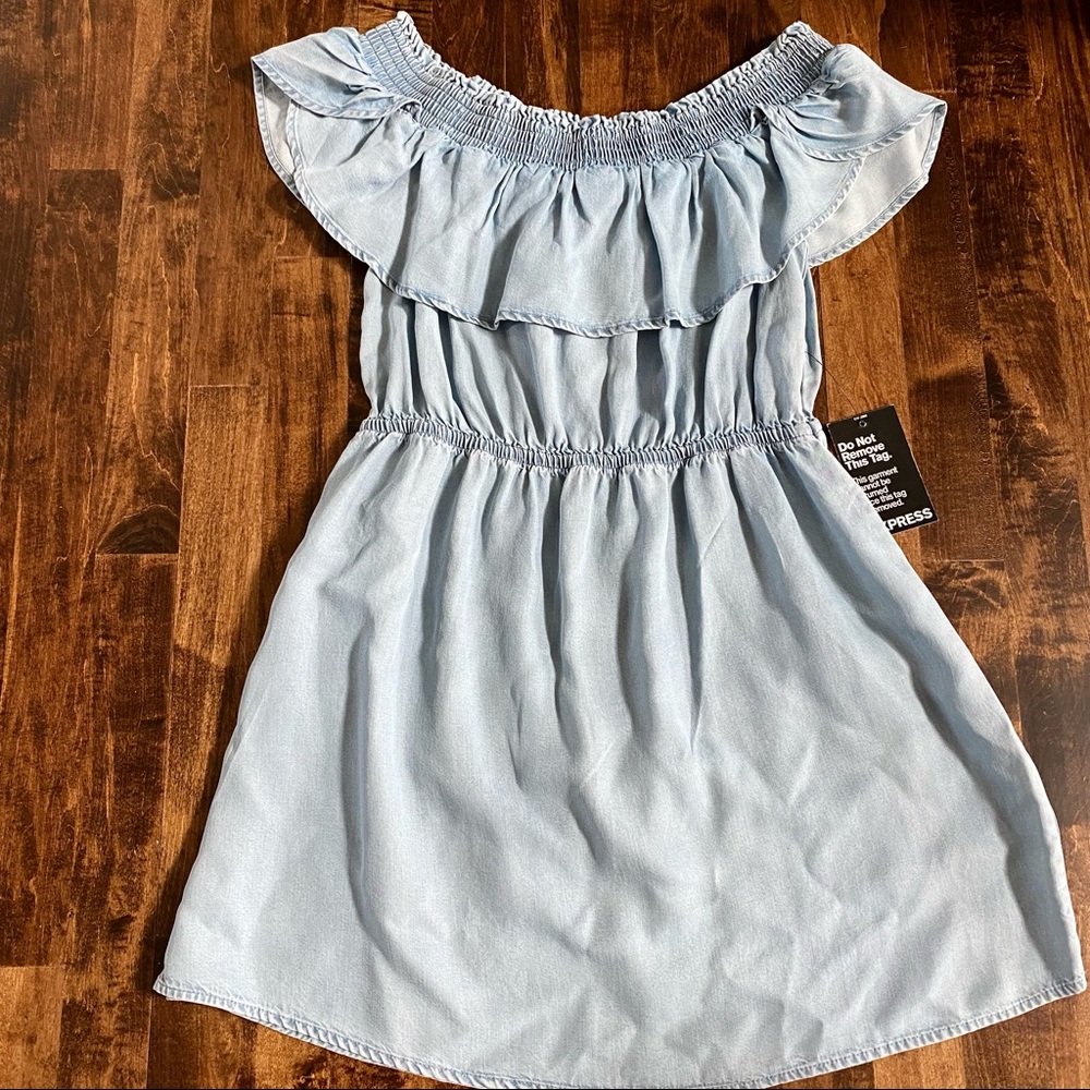 Express size S jean off-shoulder dress. NWT!